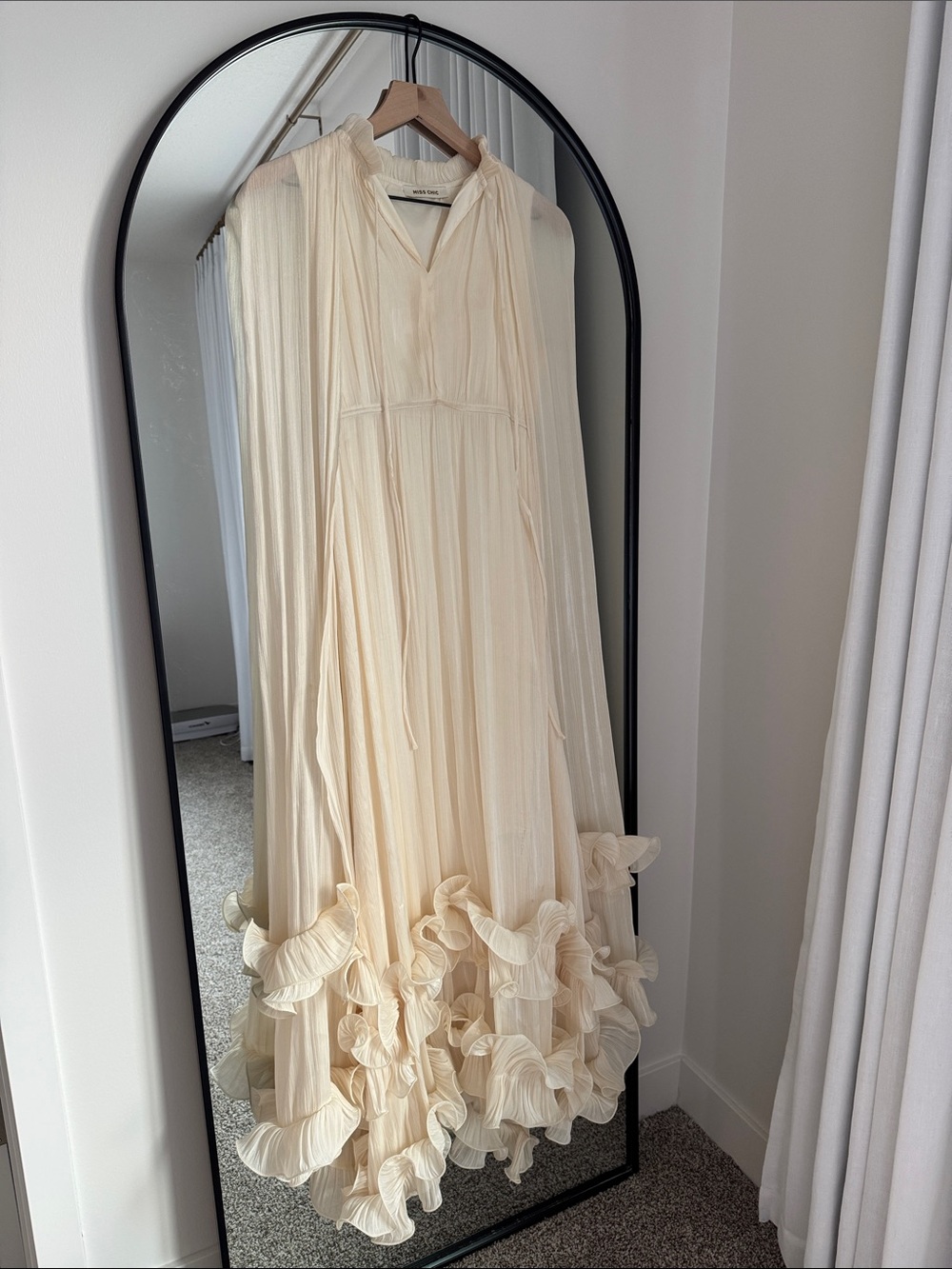 MissChic Ivory Satin Ruffle Cape Dress - Picture 6 of 7